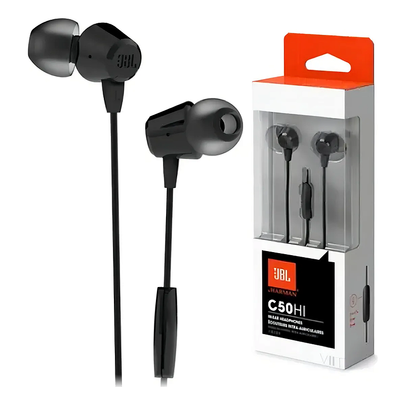 Fone de Ouvido JBL C50HI com Fio P2 e Microfone Preto